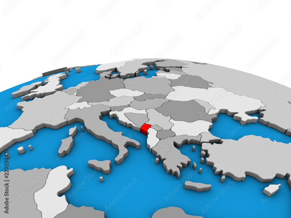 Montenegro on political 3D globe.