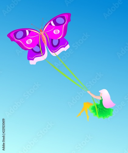 Butterfly swing and little fairy in a clear blue sky