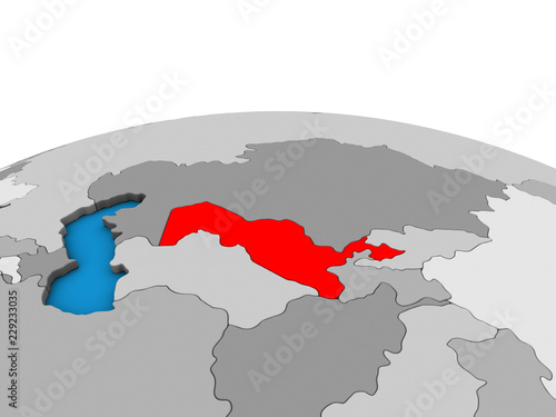 Uzbekistan on political 3D globe.
