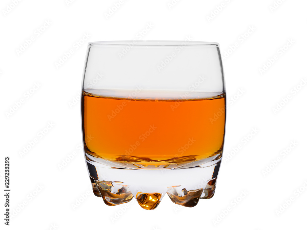 glass of whisky or cognac on a white background glass of whisky or cognac on a white background