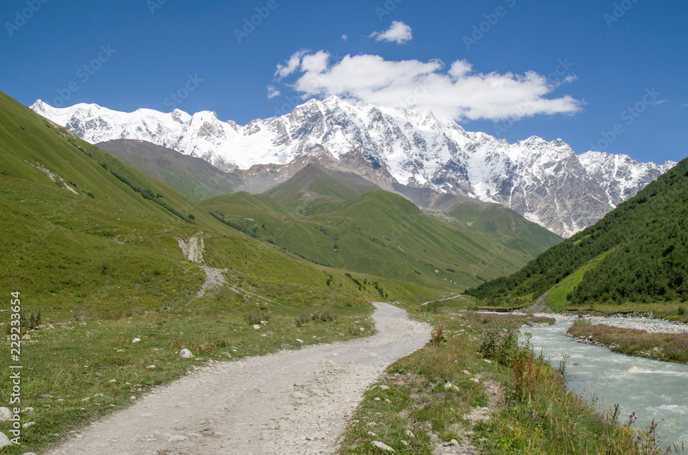 Glacier Shkhara and the Inguri River Valley, Svaneti