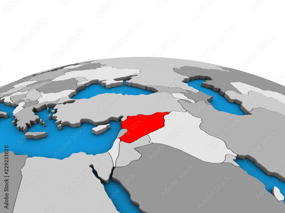 Syria on political 3D globe.