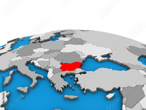 Bulgaria on political 3D globe.