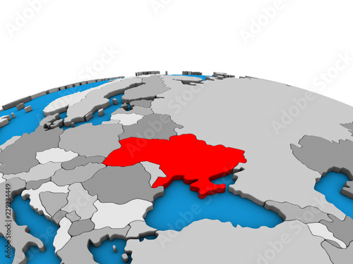 Ukraine on political 3D globe.