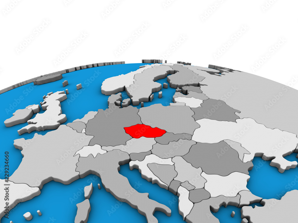 Czech republic on political 3D globe.