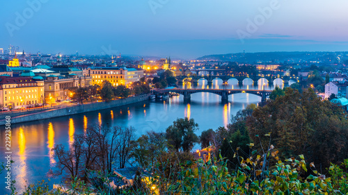 Prague bridges over Vltava River in the evening, Praha, Czech Republic © pyty