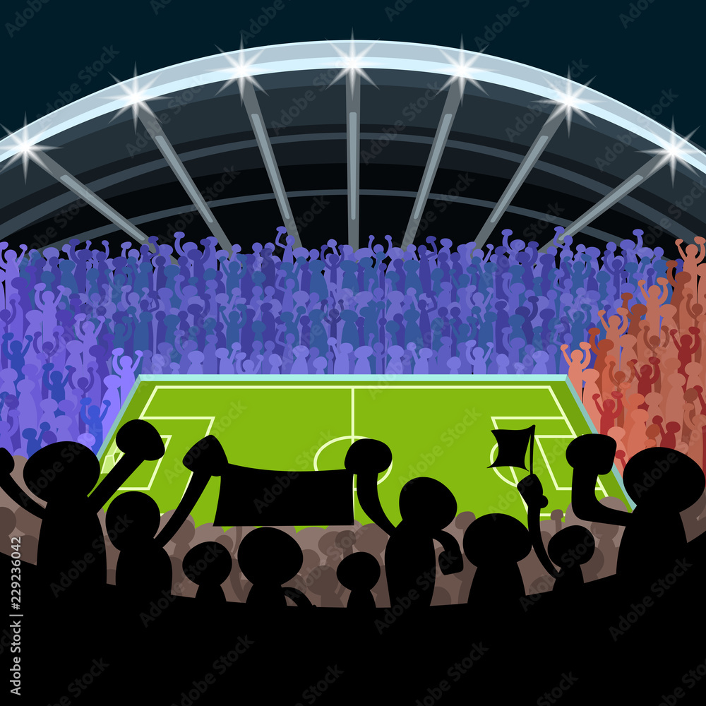 vector cartoon soccer football sport supporter scene in stadium ...