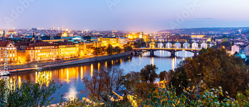 Prague bridges over Vltava River in the evening, Praha, Czech Republic