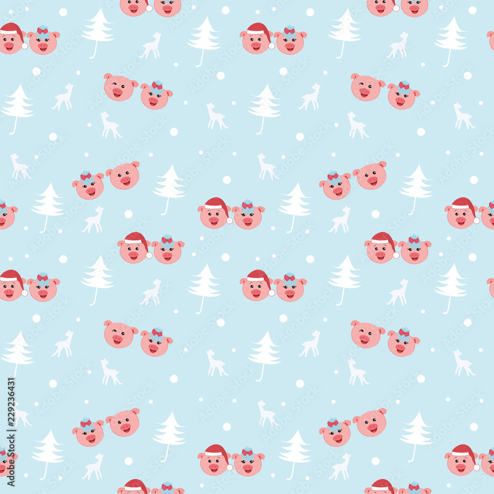 Seamless christmas blue background with pigs. Vector illustration. Seamless christmas blue background with pigs. Vector illustration.