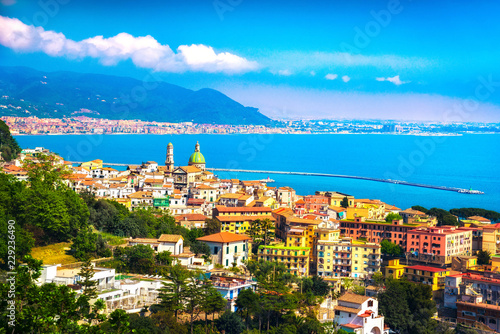 Vietri sul Mare town in Amalfi coast, panoramic view. Salerno Italy