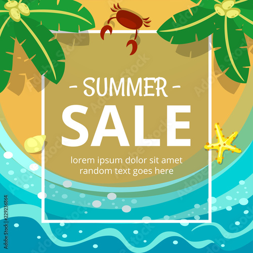 vector summer sale advertisement banner minimalist text box with top down beach illustration template