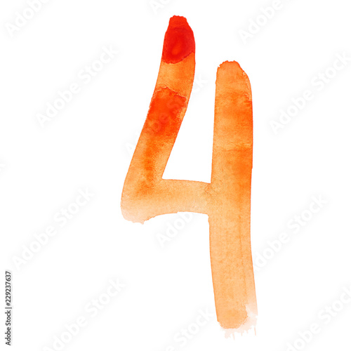 Orange watercolor numbers