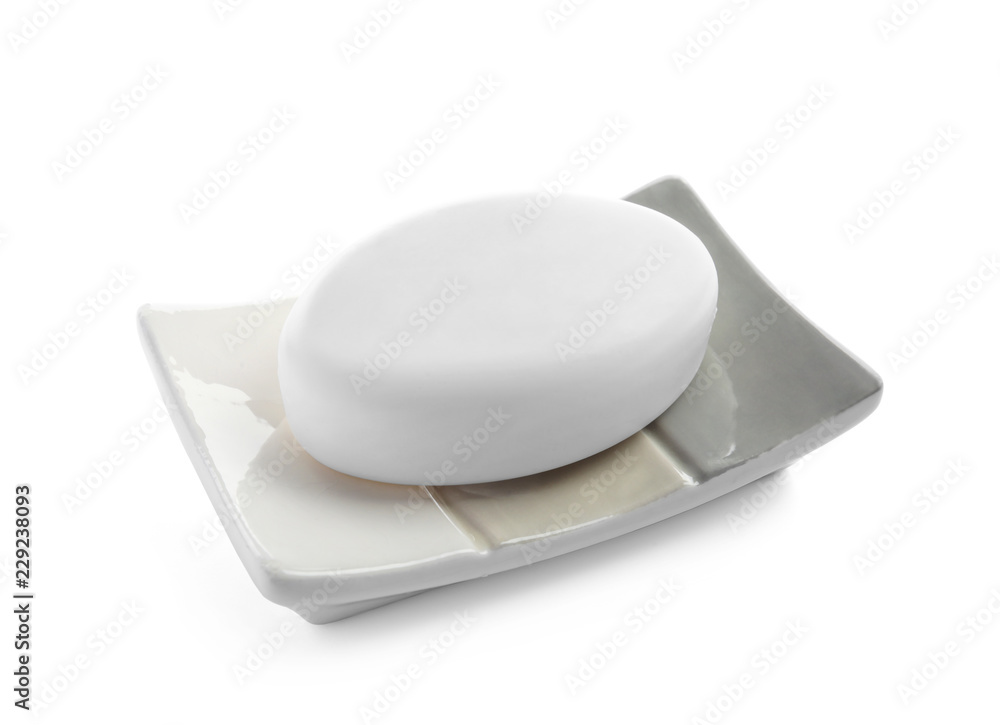 Holder with soap bar on white background Holder with soap bar on white background