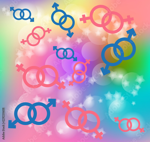 Signs of homosexual relations on Abstract rainbow background, soft blur, bokeh, square