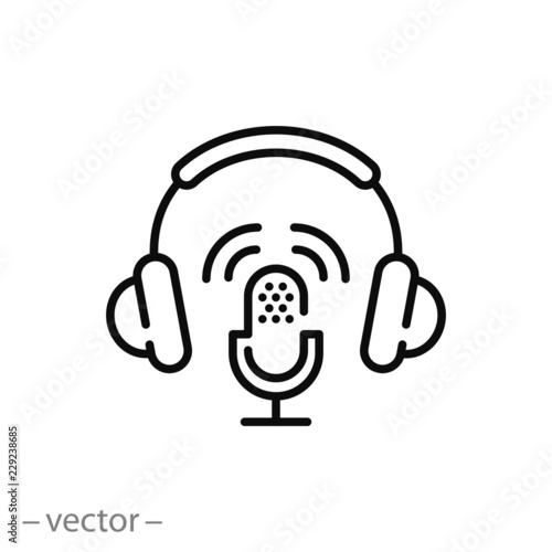 podcast icon,  microphone with headphones on white background - editable vector illustration eps10