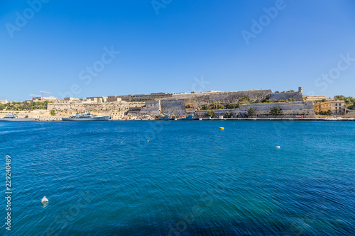 Floriana, Malta. Shore bastions on the bay