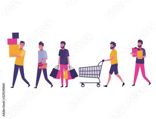 Set of people shopping