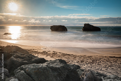 beautiful scenic beach of milady in long exposure summer, biarritz, basque country, france