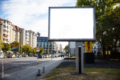 Blank billboard mockup for advertising, City street background photo