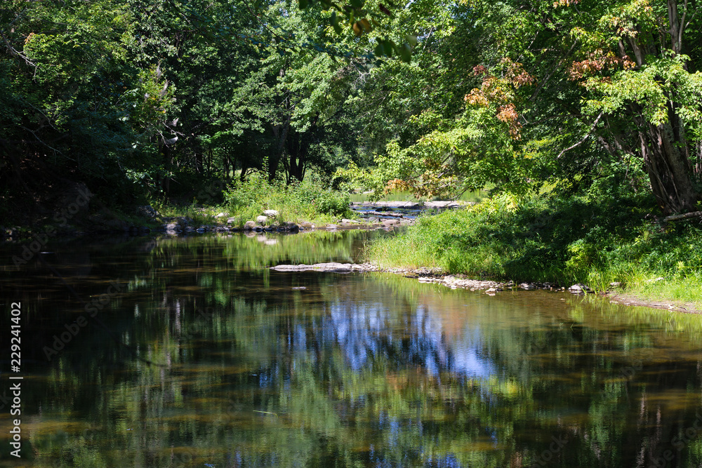 Slow moving waters of Sandy Stream in Unity Maine in the summer.