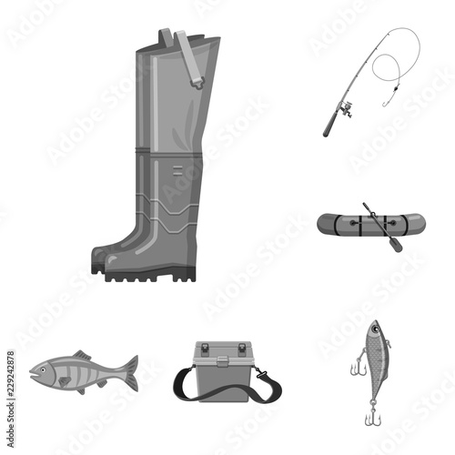 Vector design of fish and fishing icon. Set of fish and equipment vector icon for stock.
