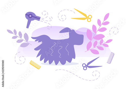 Hairdresser for animals Groomer Vector. Cartoon. Isolated art on white background. Flat