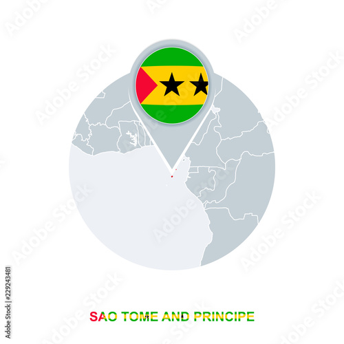 Sao Tome and Principe map and flag, vector map icon with highlighted Sao Tome and Principe