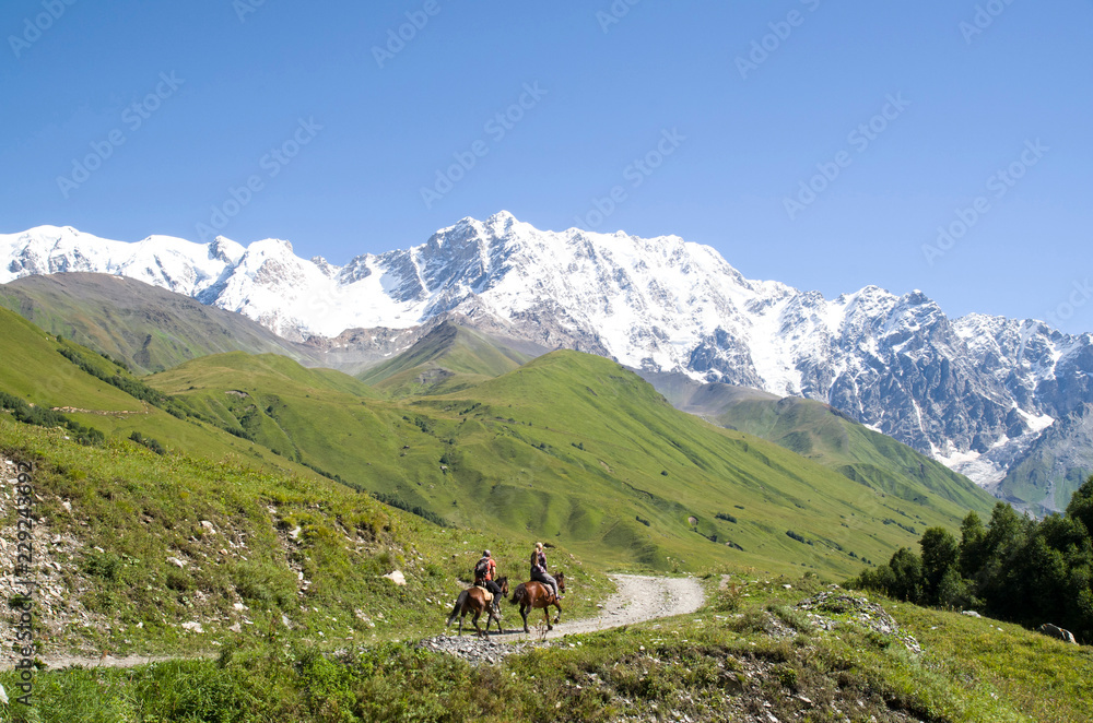 Glacier Shkhara and the Inguri River Valley, Svaneti Glacier Shkhara and the Inguri River Valley, Svaneti