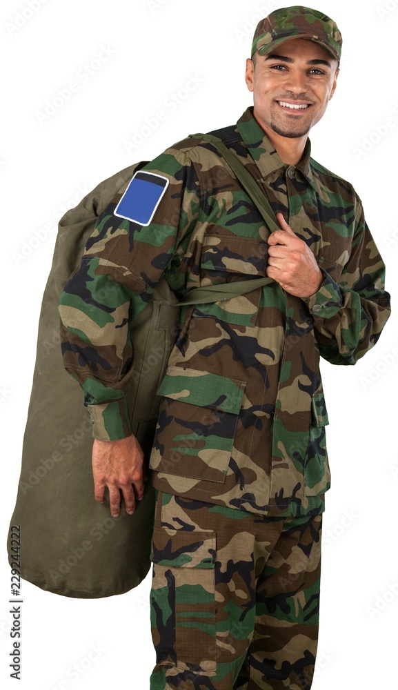 Smiling Soldier with Bag Smiling Soldier with Bag
