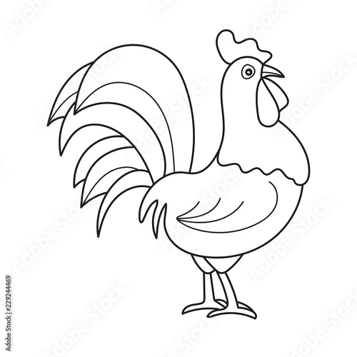 Coloring page outline of cartoon cock. Vector illustration, coloring book for kids - black and white picture