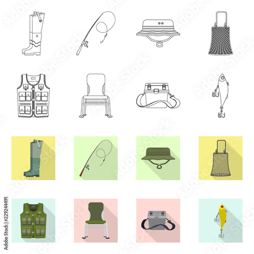 Isolated object of fish and fishing icon. Collection of fish and equipment stock symbol for web.