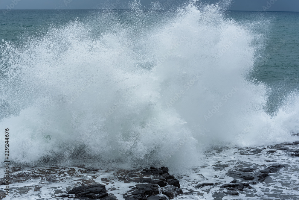 Fototapeta premium Big wave splashing on a rock 