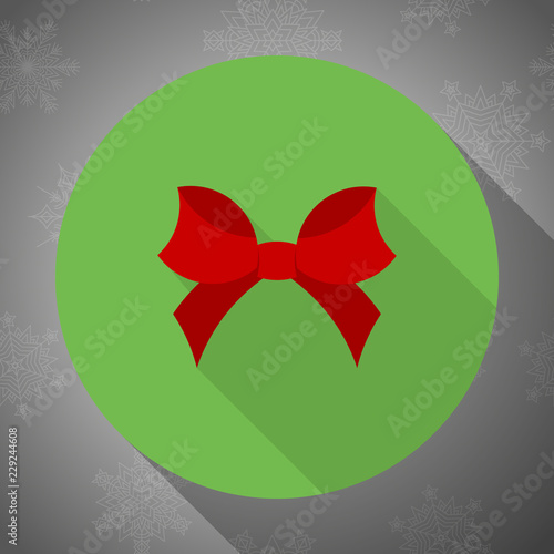 Christmas red bow icon flat design with long shadows. 
