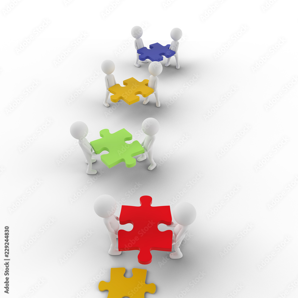 3D people with bright puzzle pieces 3D people with bright puzzle pieces