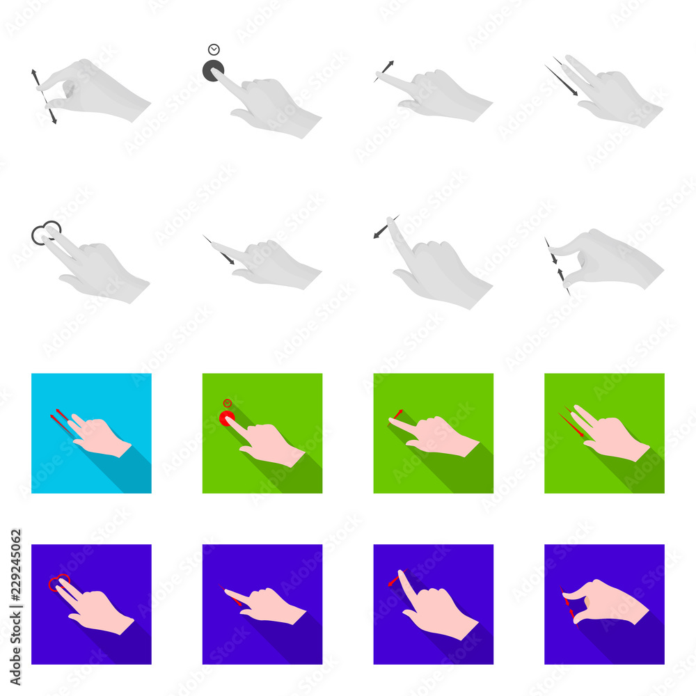 Vector design of touchscreen and hand sign. Collection of touchscreen and touch stock symbol for web. Vector design of touchscreen and hand sign. Collection of touchscreen and touch stock symbol for web.