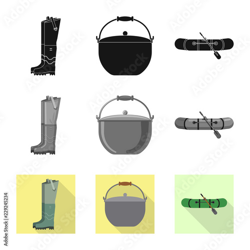 Vector illustration of fish and fishing logo. Set of fish and equipment stock vector illustration.