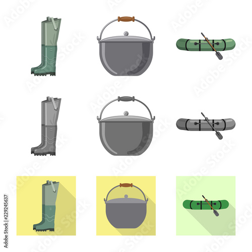 Vector illustration of fish and fishing icon. Set of fish and equipment vector icon for stock.