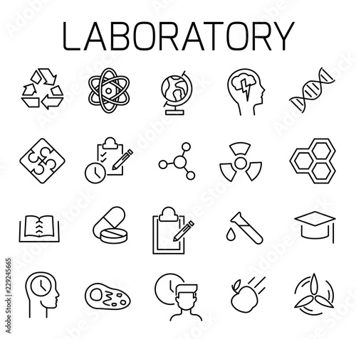 Laboratory related vector icon set. 
