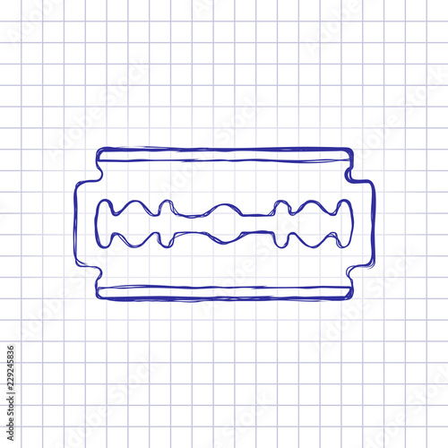 blade. simple silhouette. Hand drawn picture on paper sheet. Blue ink, outline sketch style. Doodle on checkered background