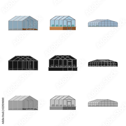Vector illustration of greenhouse and plant logo. Collection of greenhouse and garden stock symbol for web.