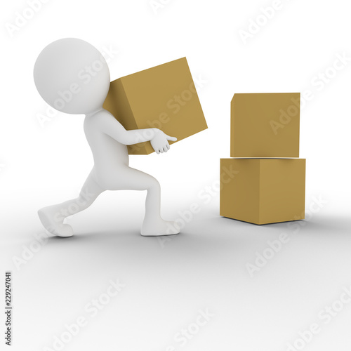 3D man lifting and moving boxes