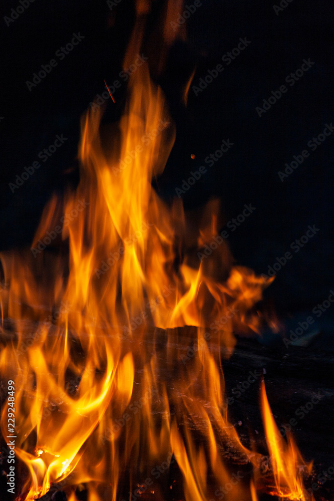 Fire, flames on a black background. Fire, flames on a black background.