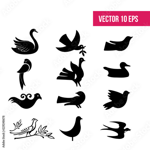 Fototapeta Naklejka Na Ścianę i Meble -  Bird set, dove flying, flat icon, 10 eps vector, icon pack