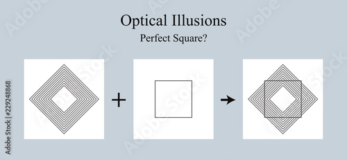 Optical illusion. A perfect square appears distorted by the background effect.