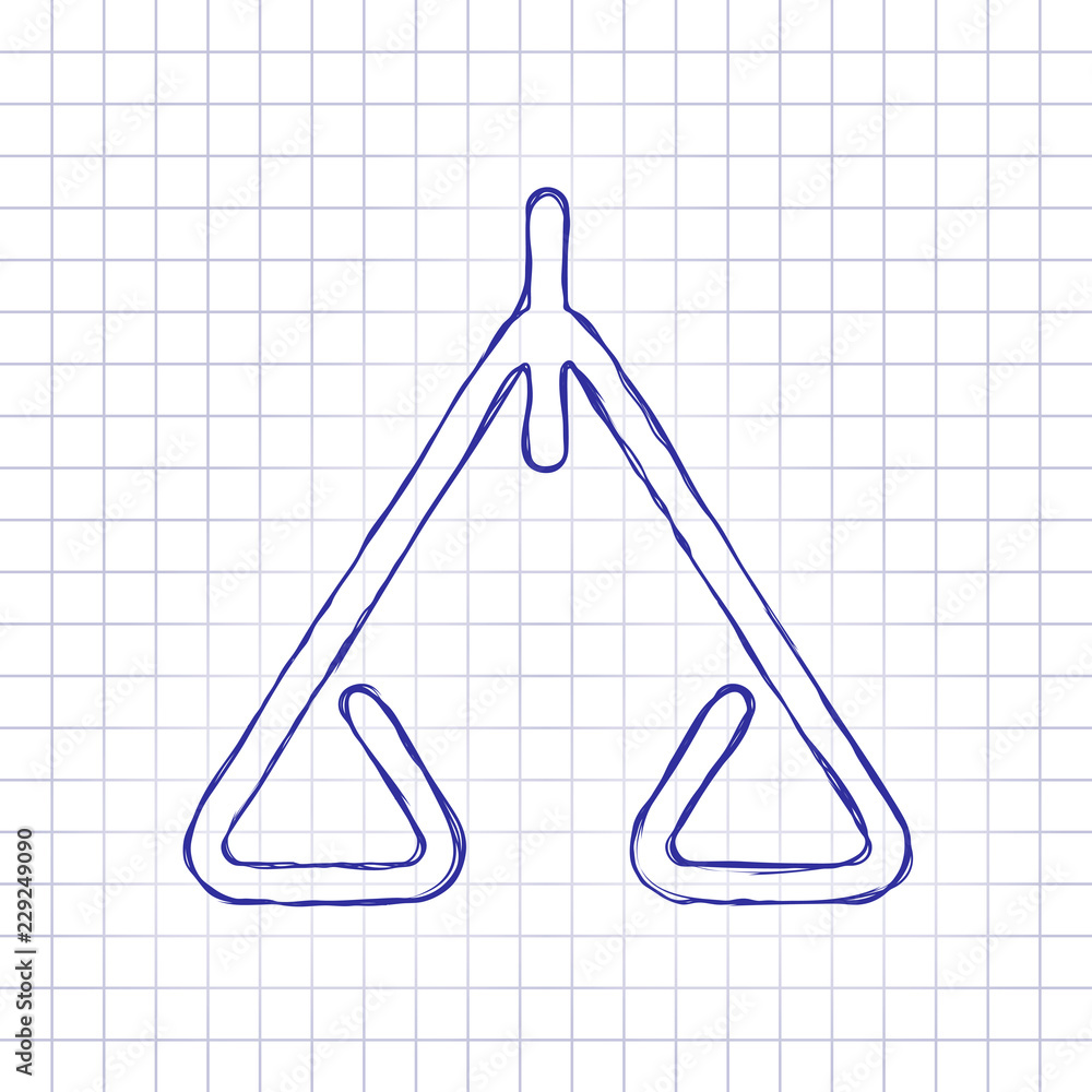 abstract icon or logo of scale. Hand drawn picture on paper sheet. Blue ink, outline sketch style. Doodle on checkered background abstract icon or logo of scale. Hand drawn picture on paper sheet. Blue ink, outline sketch style. Doodle on checkered background