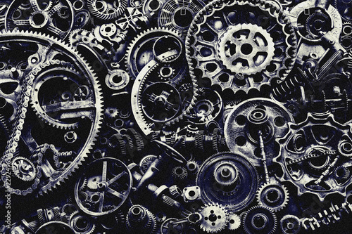Steampunk texture, backgroung with mechanical parts, gear wheels