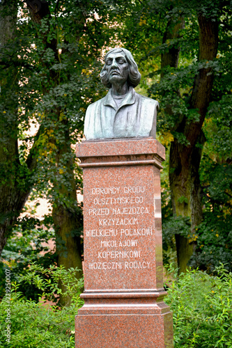 OLSZTYN, POLAND. A monument to Nicolaus Copernicus in the park. The Polish text - to Nicolaus Copernicus from grateful residents of Olsztyn.