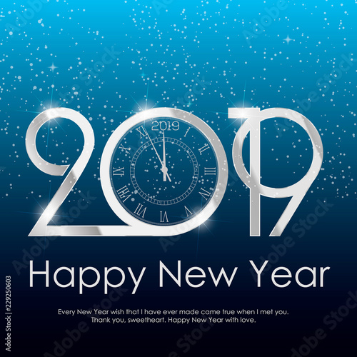 Happy New Year or Christmas background with clock. Vector.