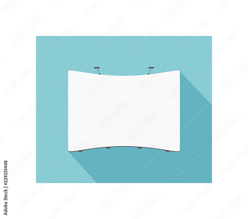 Vector flat curved pop up banner icon – display for events with a shadow on a blue background Vector flat curved pop up banner icon – display for events with a shadow on a blue background