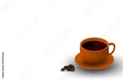 Cup of coffee and coffee seeds